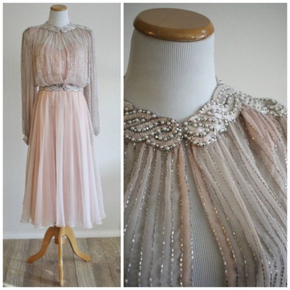 Vintage 50s 60s beaded Victoria Royal Ltd dress